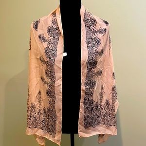 NWOT chiffon scarf/wrap - pink n black print
